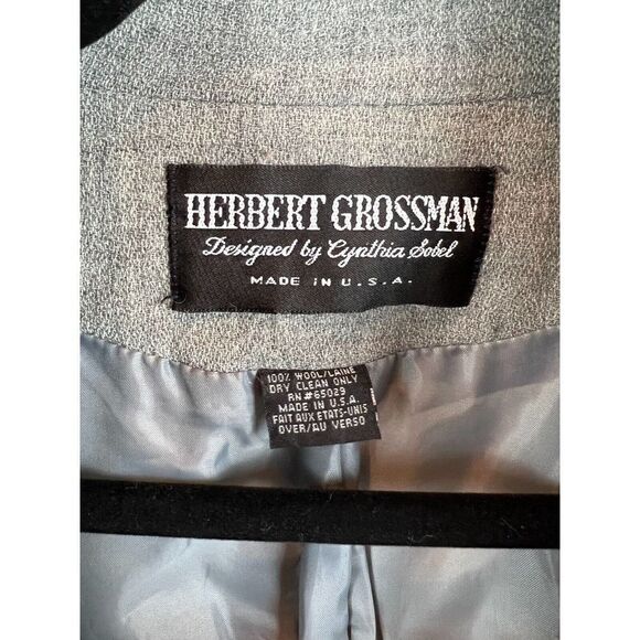 HERBERT GROSSMAN designed by CYNTHIA SOBEL gray wool embroidered jacket blazer 8 - Picture 4 of 7